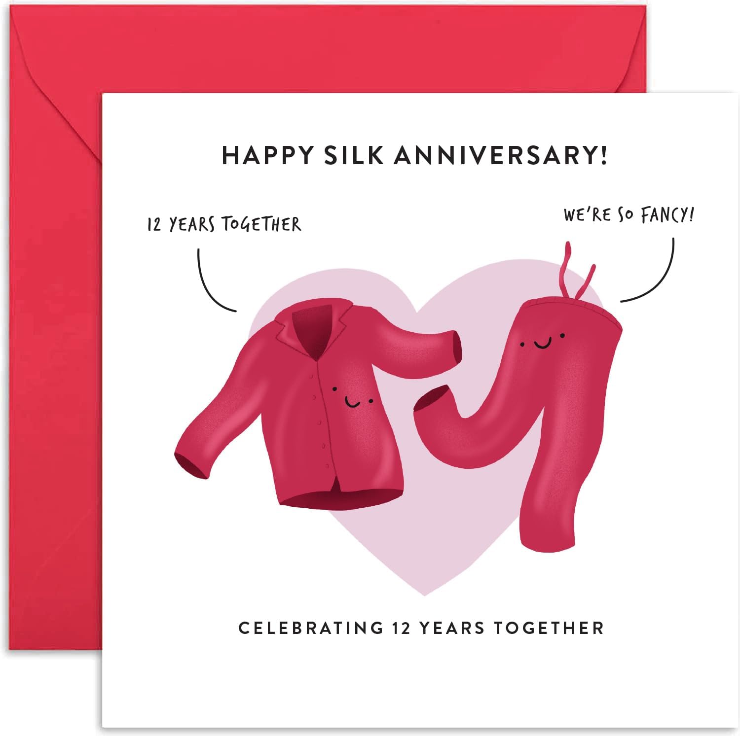 Old English Co. 12th Wedding Anniversary Card for Husband and Wife - Cute Funny Silk Anniversary Greeting Card for Spouse - Married for 12 Years Card | Blank Inside & Envelope Included