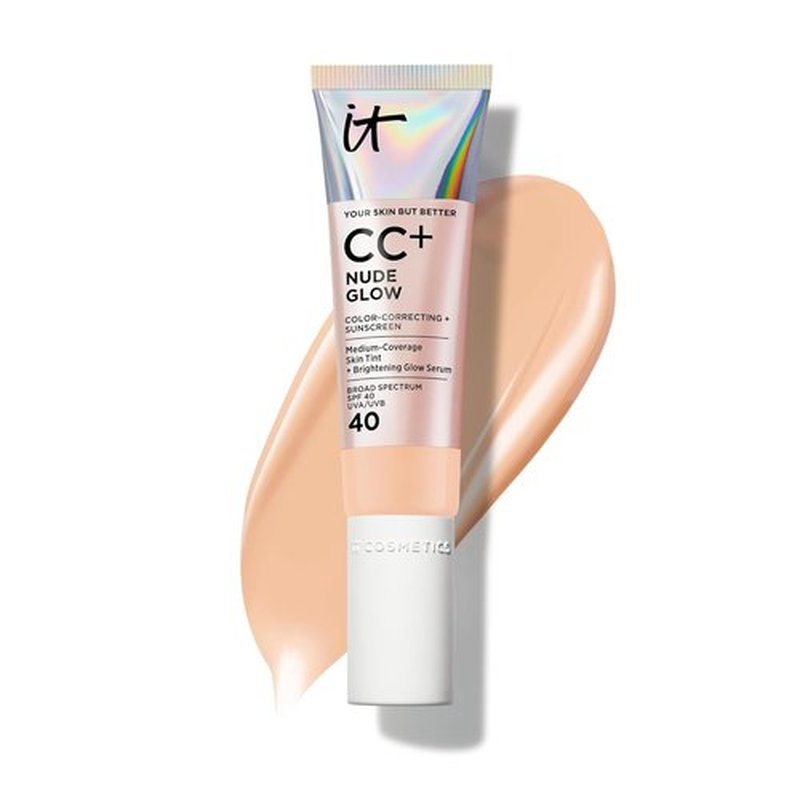 IT Cosmetics CC+ Nude Glow Foundation - Medium Coverage with SPF 40, 2% Niacinamide & Hyaluronic Acid - 1.08 fl oz