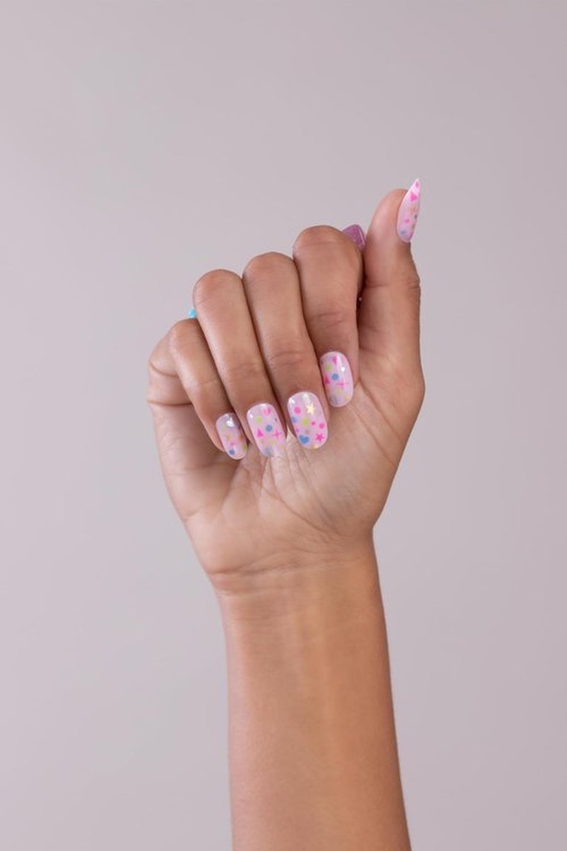 PaintLab Press-On Nails Manicure Kit, Funfetti Oval, 24-Piece Set, Long-Lasting Fake Nails with Glue, File, Prep Pad & Cuticle Stick