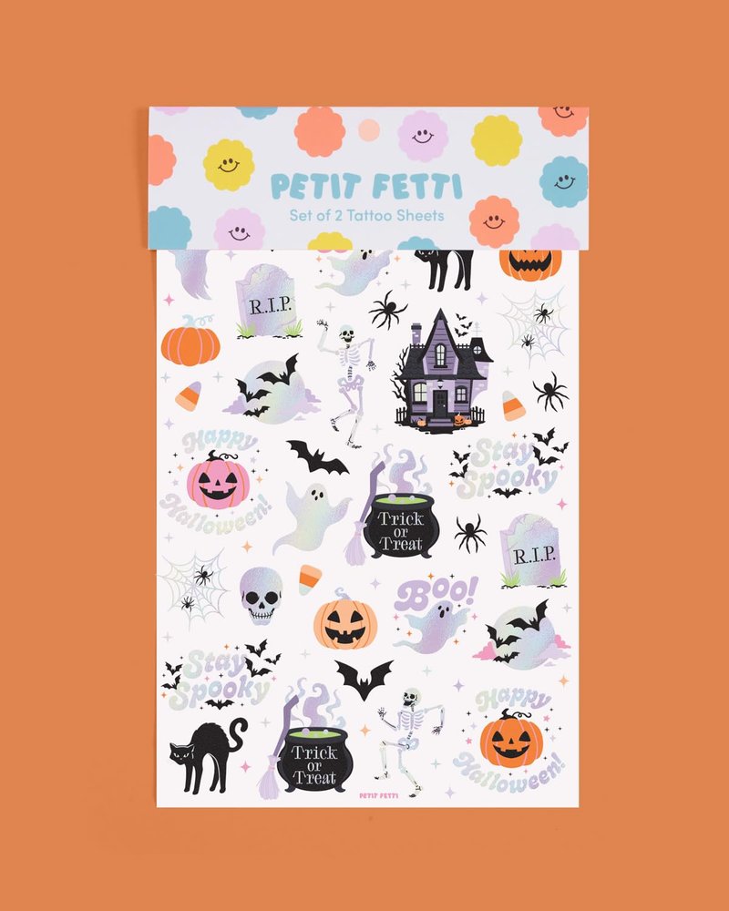 xo, Fetti Halloween Temporary Tattoos - 50 Iridescent Styles | Spooky Decorations, Kids Party Accessory, Haunted House Theme Favor, Trick or Treating Gift