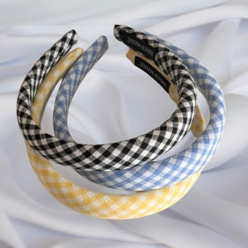 CAUDIO Blue White Striped Knotted Headbands for Women Top Knot Plaid Gingham Hairband Makeup Face Wash Hair Styling Accessories (Blue White)