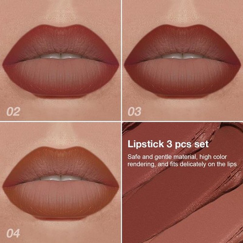 Evpct Matte Lipstick & Lip Liner Combo - 3 Pcs Red Reddish Nude Brown Set | Long-Lasting, Waterproof, Ombre Effect