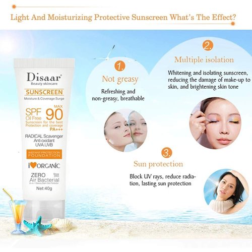 DISAAR BEAUTY Sunscreen SPF 90 - Oil-Free Sunblock with UVA/UVB Protection | Moisturizing 40g