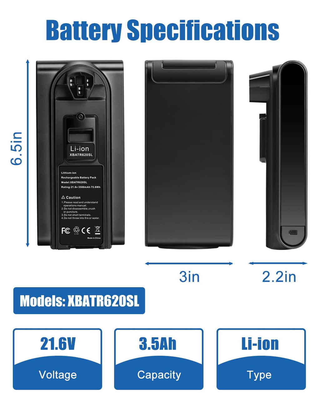 Leisuda 3.5Ah 21.6V Vacuum Battery Replacement for Shark XBATR620SL Battery