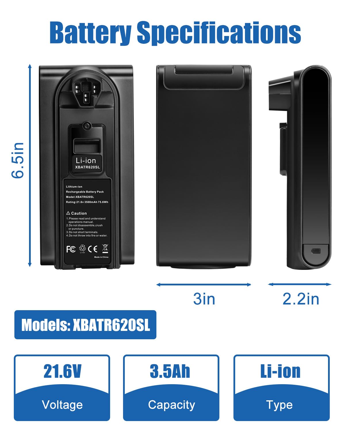 Leisuda 3.5Ah 21.6V Vacuum Battery Replacement for Shark XBATR620SL Battery