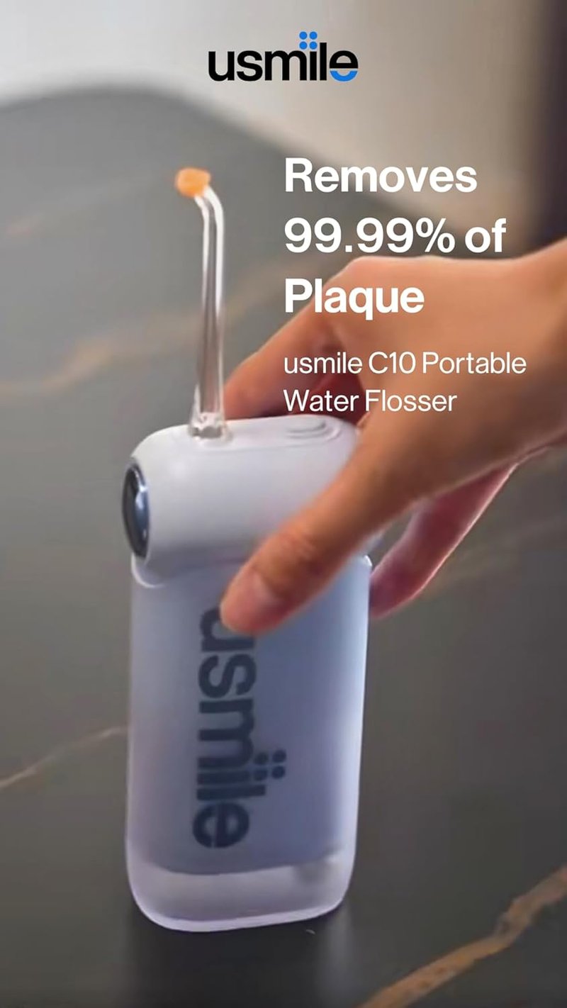 Usmile C10 Portable Water Flosser - Travel-Friendly Design, 95-Day Battery Life, 4 Modes, 180ml Tank, IPX7 Waterproof (Blue)