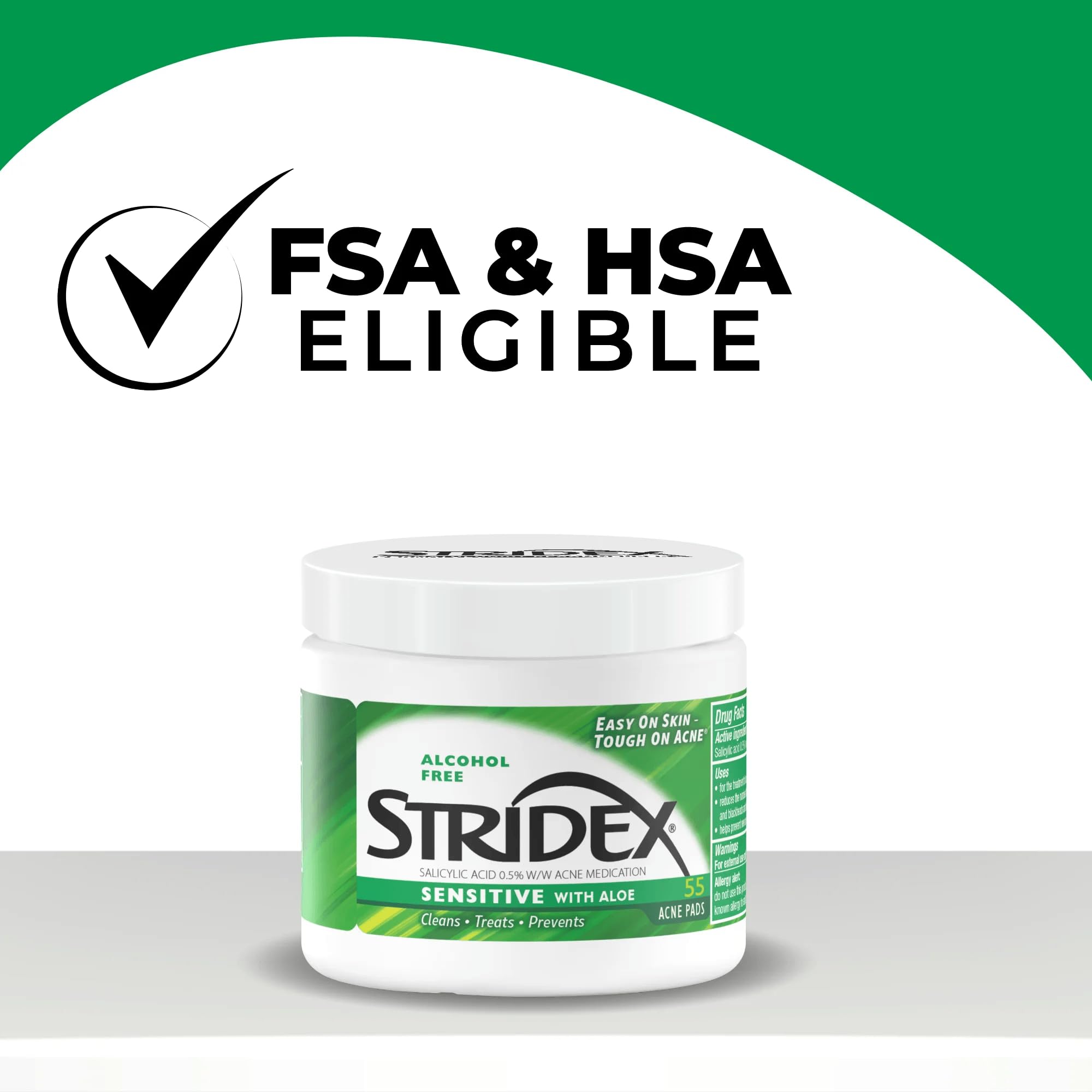 Stridex Acne Pads Sensitive With Aloe Alcohol-Free, 55 Count (Pack of 2)