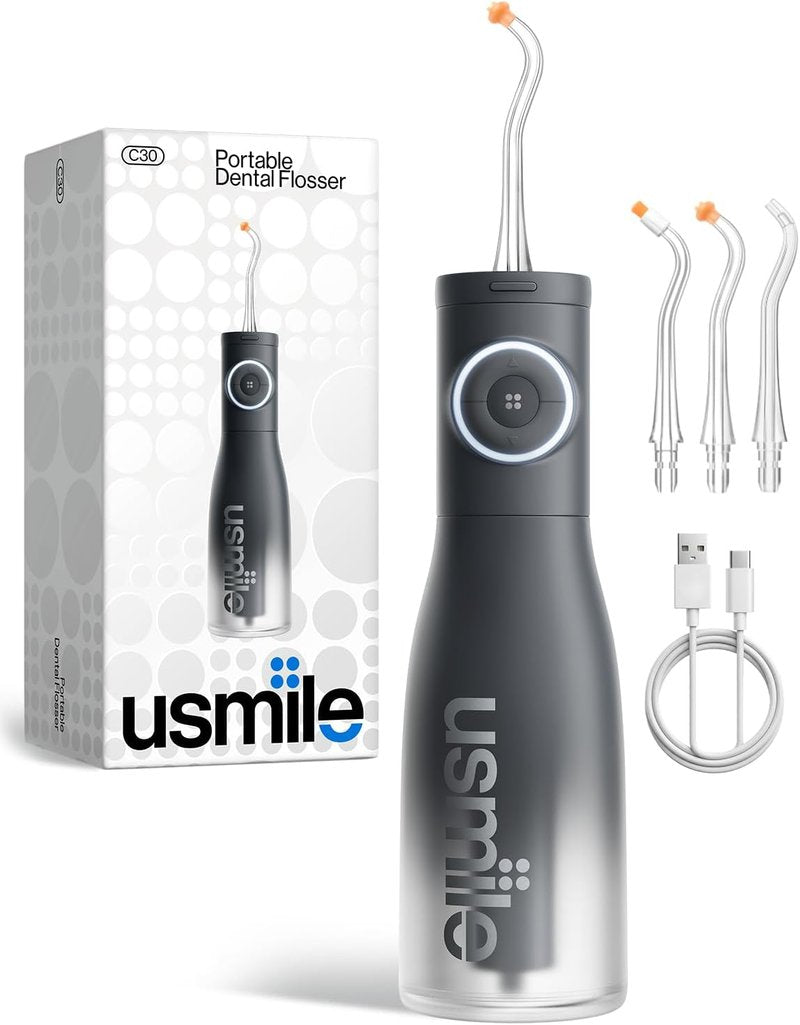 Usmile C30 Cordless Water Flosser - 300ml Tank, 5 Pressure Levels, USB-C Rechargeable, IPX7 Waterproof | Black