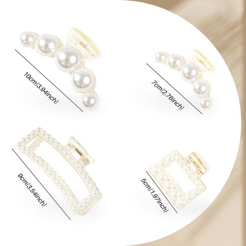 Pearl Hair Accessories for Women - 8PCS Claw Clips for Thick and Thin Hair, Barrettes for Styling and Weddings