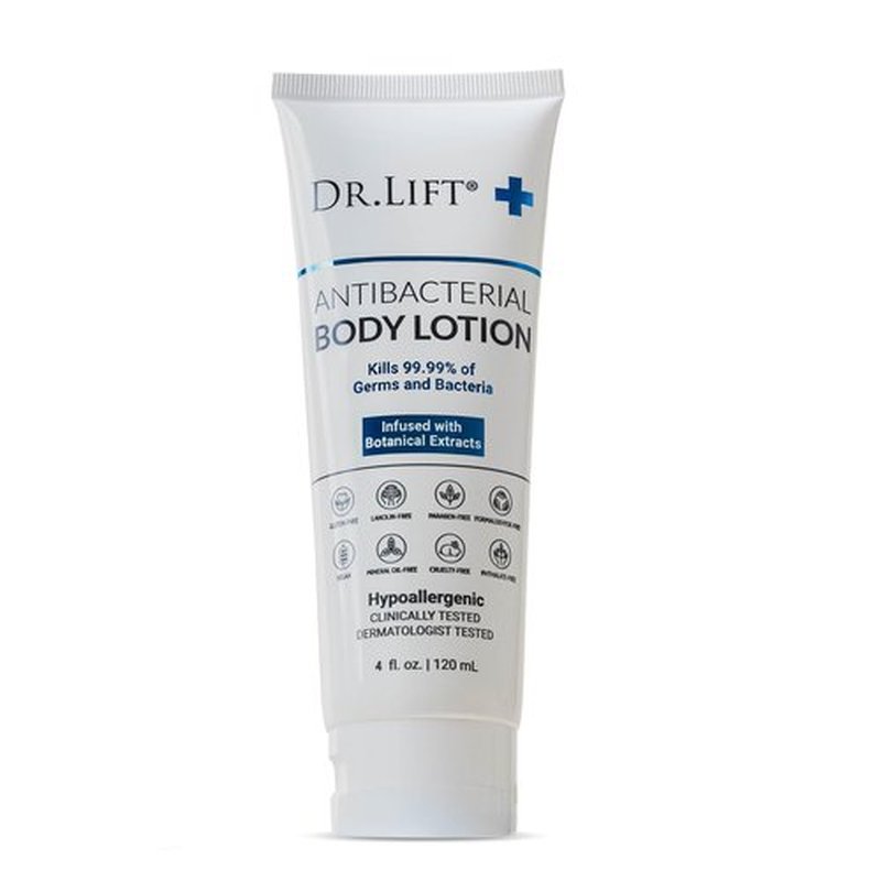 DR. LIFT Antibacterial Body Lotion, Hypoallergenic Formula with Vitamin C & E, Calendula and Chamomile, Gentle on Skin, Non Greasy and Fast Absorbing, Vegan, Paraben Free, Mineral Oil Free, 4 Fl Oz