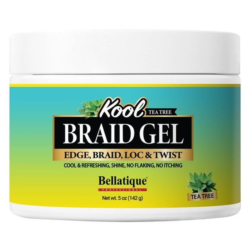 BELLATIQUE KOOL Braiding Gel Maximum Hold for LOC & Twist - No Flaking, No Whitening, Fast Drying, High Shine, Cool & Refreshing, Long Lasting Hold (5 oz)