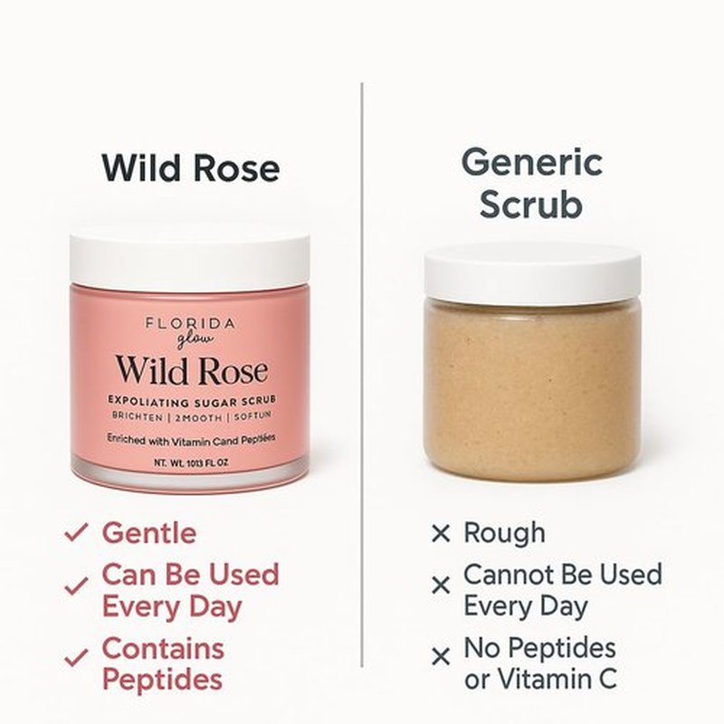 Florida Glow Polypeptide Sugar Scrub for Women - Exfoliating Body Sugar Scrub with Peptides & Vitamin C for Smooth, Radiant Skin - 10.5 oz