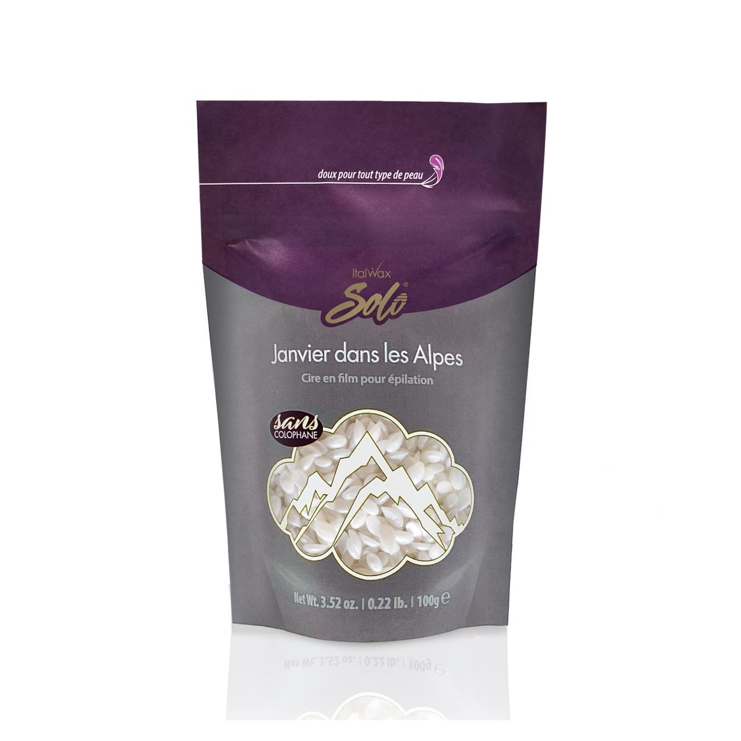 Italwax Solo Janvier Dans Les Alpes - 100g / 3,52 oz - Hard wax beads for hair removal - White -Scent free creamy and soft synthetic formulation - For alla skin type - Face, armpit and bikini area