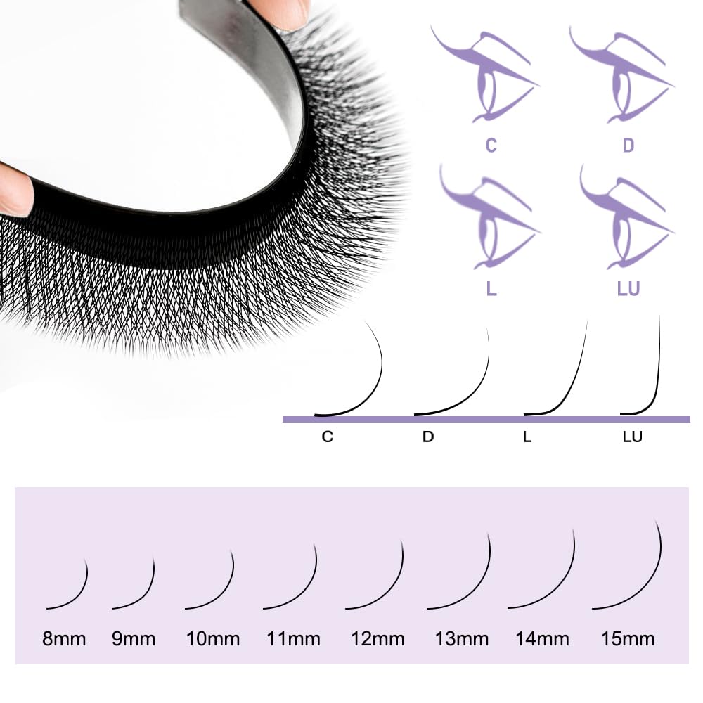 NATUHANA YY Eyelash Extensions Colored 0.07mm D Curl 8-14mm Mixed Tray Premade Fan 4D Russian Volume Y Shape Lash 12 Rows Color Lashes (8-14 MIX, Purple, 0.07 D)