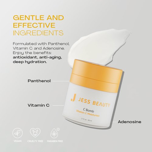 JESS BEAUTY | Skin Care C Bomb Vitamin C Face Moisturizer Even Skin Tone | Hydrating Skincare Face Cream Self Care 1.7 fl oz