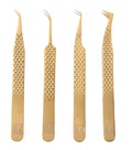 M LASH Tweezers for Eyelash Extensions (Set of 4) - Professional Lash Extension Tweezers - Fiber Tip, Japanese Steel, Diamond Grip Eyelash Extension Tweezer set (Multi-Color)