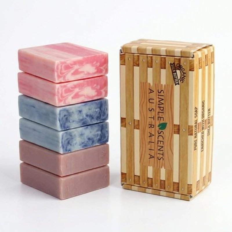 Simple Scents Australia Assorted Floral Scented 6 PCS Natural Soap Bars, 3.5oz Each Moisturizing Triple Milled Australian Soap Bars Enriched with Shea Butter, Pure Plant Oil Body & Bath Soaps