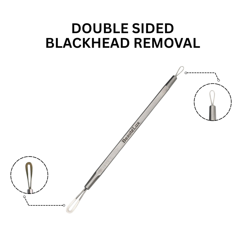 BeautéLux 2-in-1 Blackhead Removal Tool, Stainless Steel Acne Extractor, Blackhead & Whitehead Remover for Face/Nose, Dual-Loop Pimple Extractor, Skin Blemish Tool