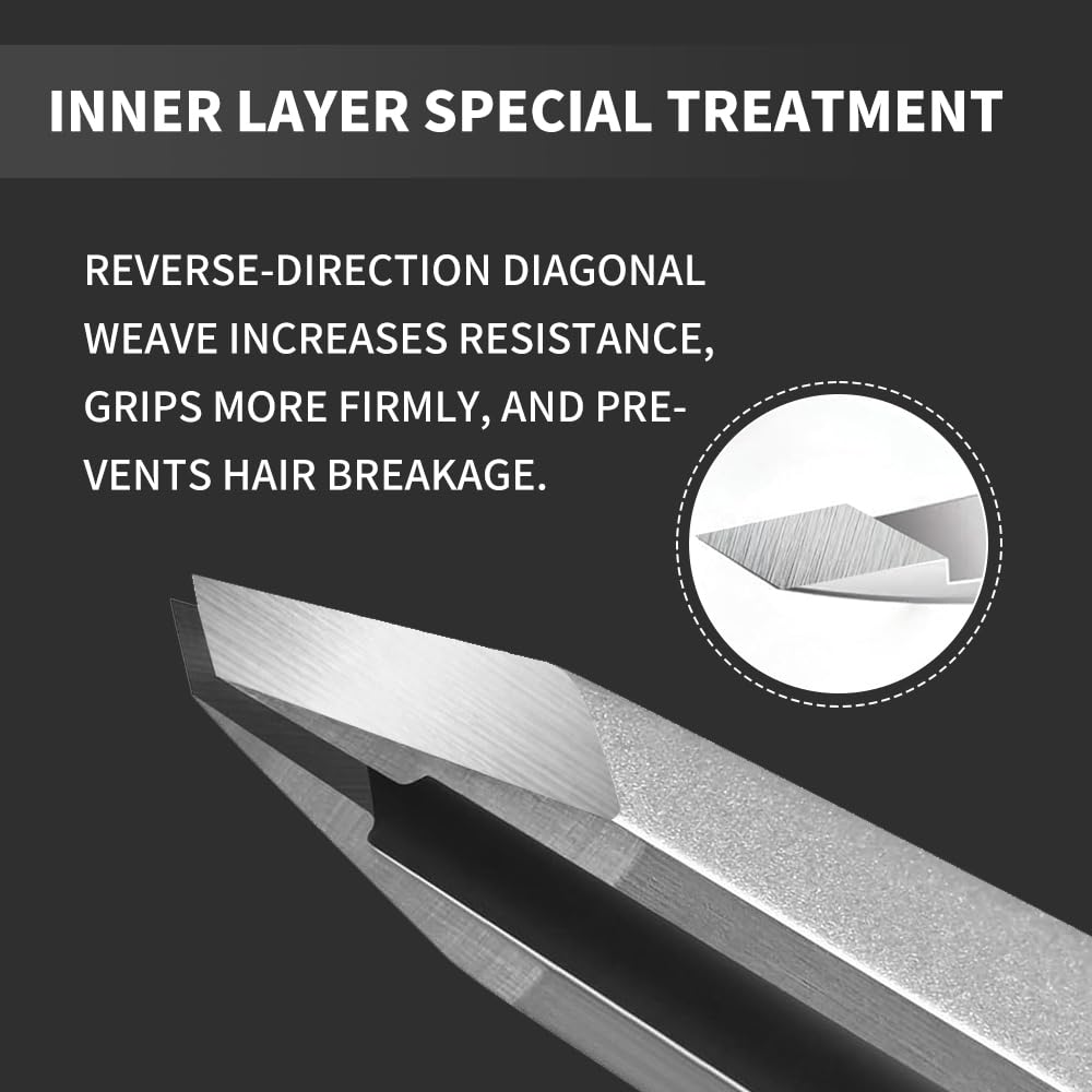 ADULAHI Professional Slant Tweezers for Eyebrows & Facial Hair - Precise Aligned Stainless Steel Remover with Storage Case(Pearl Silver)