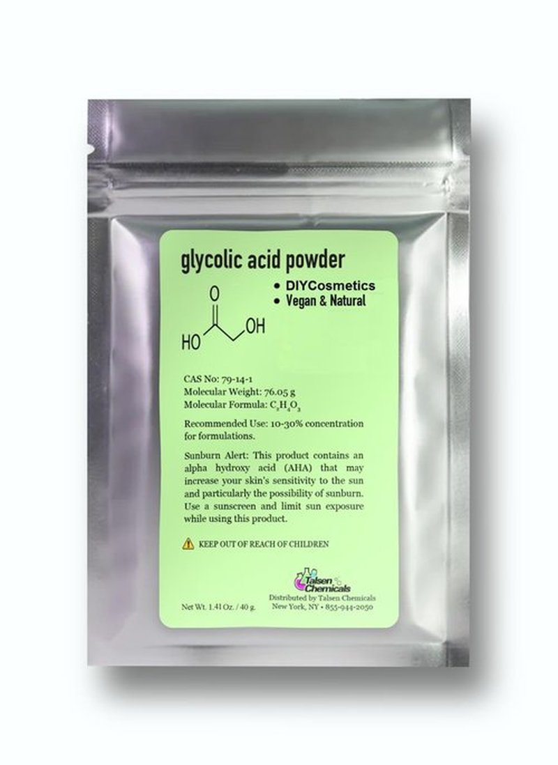 Glycolic Acid Powder (1.41 Oz / 40 grams) Cosmetic Grade Crystals for DIY Skincare, Serums, and Lotions by Talsen Chemicals