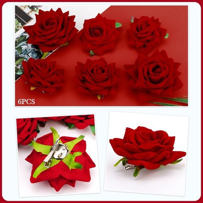 Ahoney Red Rose Hair Clips Set - 6 Pieces Floral Alligator Clips in 3 Sizes for Women, Girls, Mother's Day, Halloween, Prom, and Hair Decor (Red)