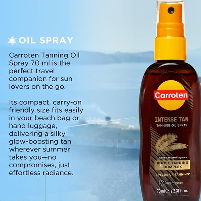 Carroten Intensive Tanning Oil Spray | Browning Tan Accelerator | Vitamin E and Carrot & Coconut Oils | Water-Resistant, Silky Hydration | Coconut Fragrance | Made in Greece | 2.3 oz (2 Pack)