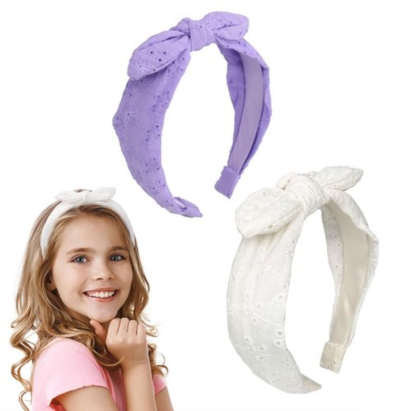 Melbelia Bow Headbands for Girls, Thin Headband with Bow Women Hair Accessories Fashion Knotted Head Band Non Slip for Girls(Purple/White, 2Pcs)