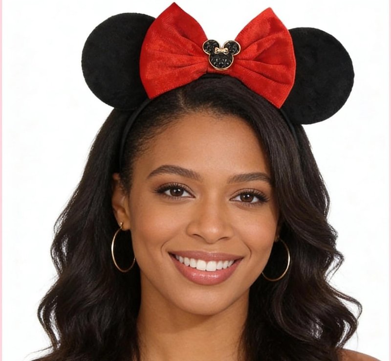 XINGKANG Women's Mouse Ears Headband Black Velvet Red Bow Cute Hair Accessory for Party Costume Cosplay Birthday Gift
