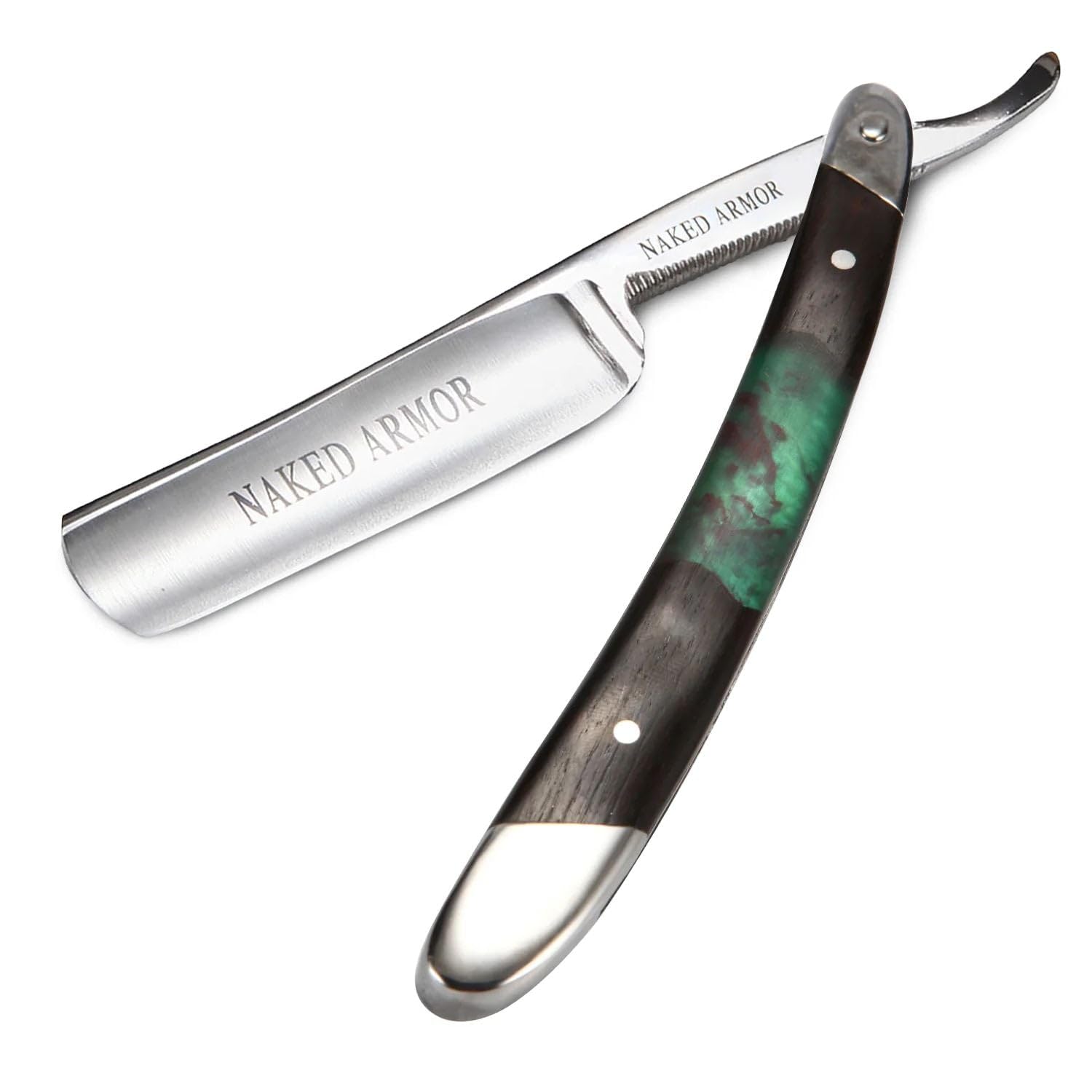 Naked Armor Professional Straight Razor for Men - Shave Ready 7/8" Japanese Steel Straight Edge Razor - Mador Series with Hand-Crafted Ebony Wood Handle, Leather Case & Gift Box