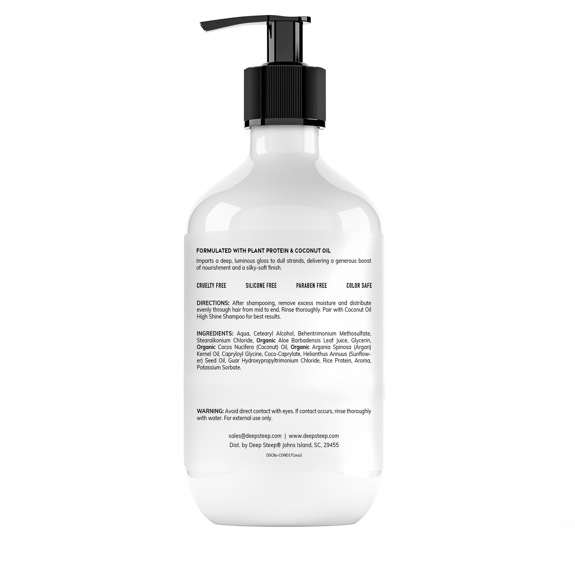 Deep Steep High Shine Coconut Oil Conditioner, 17 oz – Moisturizing Conditioner with Aloe, Argan Oil, Glycerin, Rice Protein & Coconut Oil – Silicone-Free, Vegan, Clean Beauty Hair Care, Soft Hair