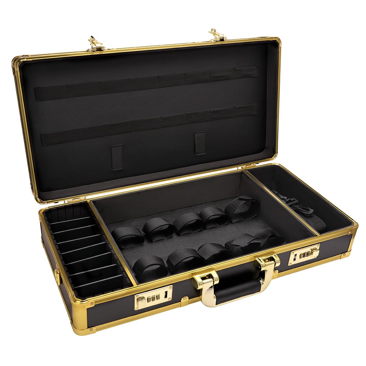 Professional Barber Supplies Case, Barber Cases for Clippers and Supplies, Hairdressing Tools Storage Case with Handle and Secure Numlock, Barber Travel (Golden)