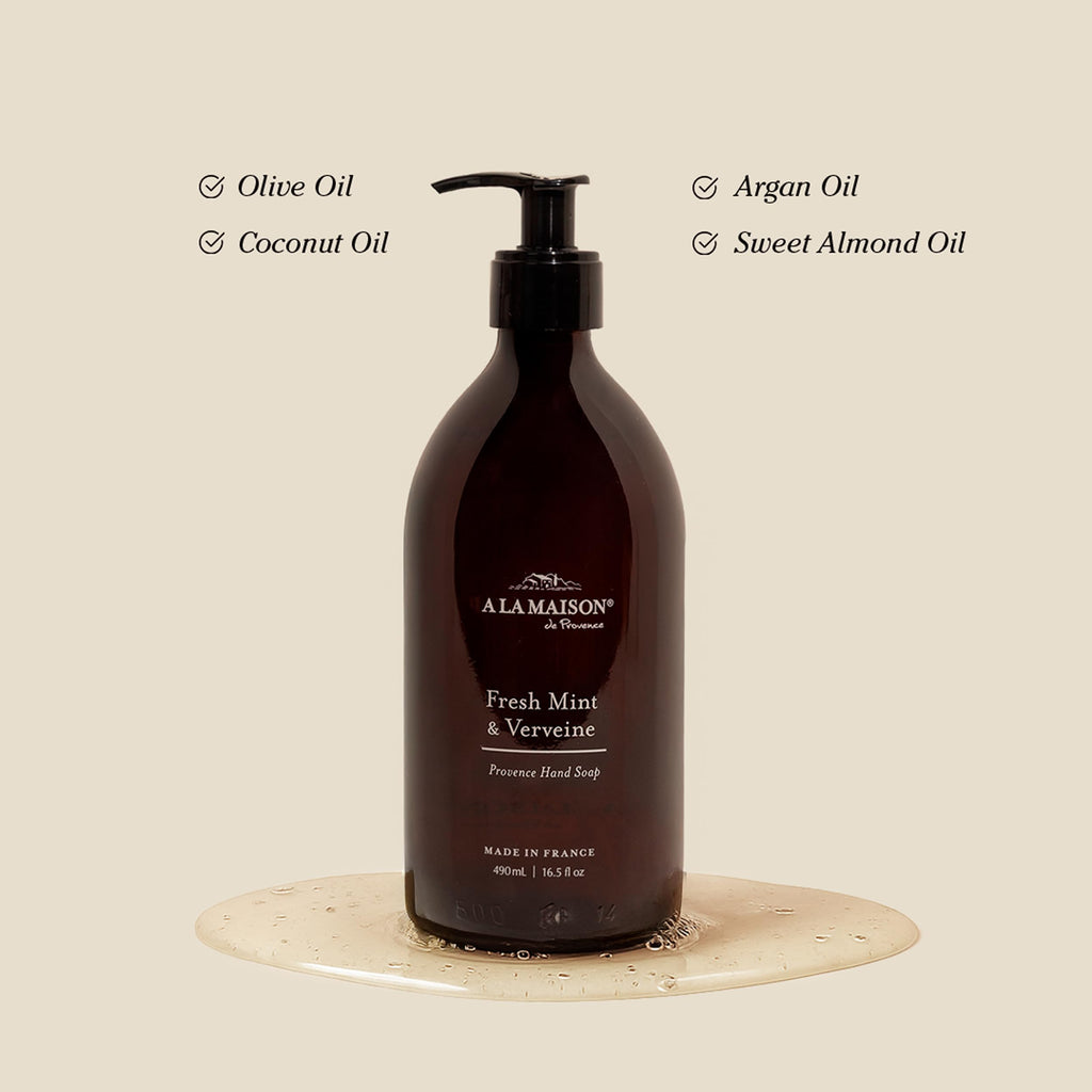 A LA MAISON French Liquid Hand Soap – Fresh Mint & Verveine – Natural, Refillable Hand Wash in Amber Glass Bottle – Made in France, Plant-Based & Biodegradable – 16.5 fl oz