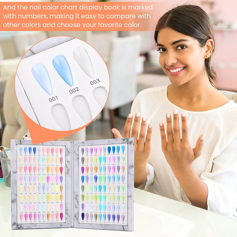 Velarionna 160 Nail Color Display Book with 240 Nail Tips and 1-200 Number Labels, Gel Polish Colors Card Board Professional Color Swatches Book
