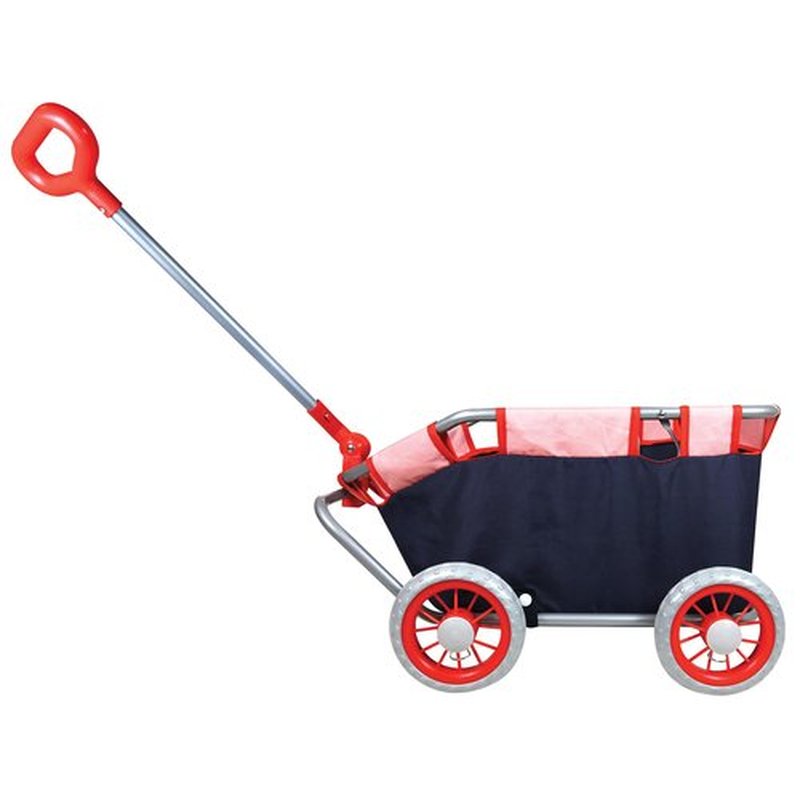 Lissi: Doll Pull Cart - Navy & Red - Foldable, Easy Push/Pull, Long Handle, Play-Transport-Hold-Store Dolls, Stuffed Animals & Plushies, Kids Ages 2+