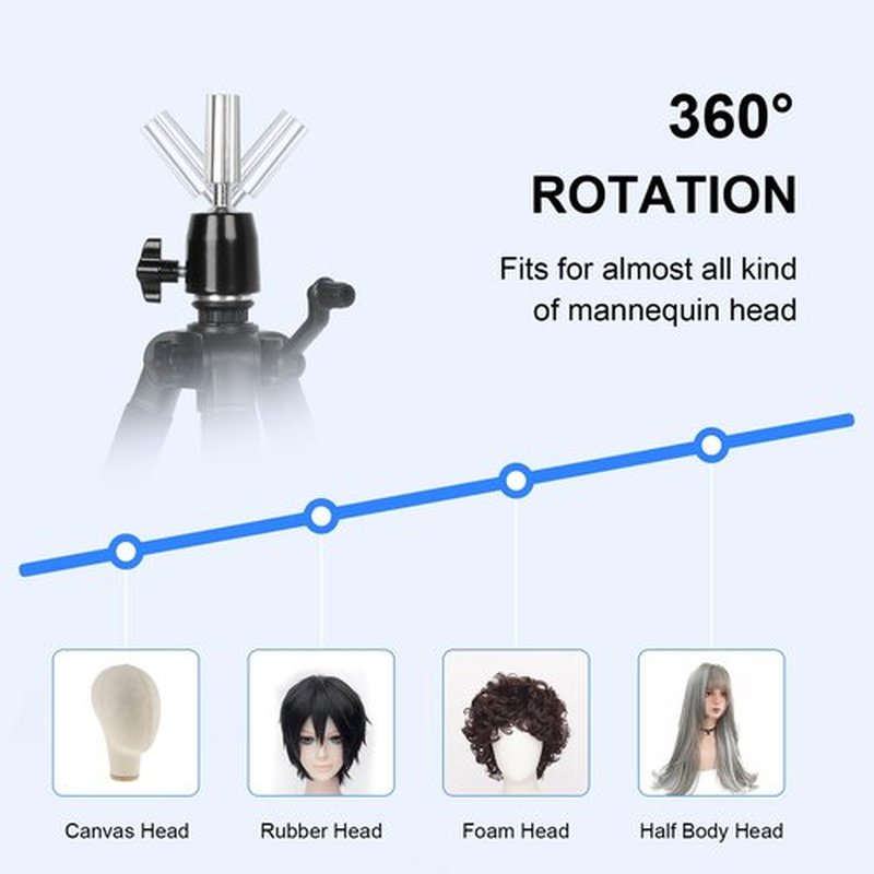 NomadSphere Wig Stand Tripod with Non-Slip Base 62 Inch Adjustable Metal Mannequin Head Stand with Hook, Heavy Duty Manikin Head Tripod for Making, Display, Training (Mannequin Head Not Included)