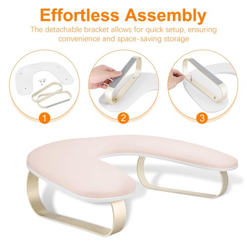Arm Rest for Nails Tech Upgraded 10° Inclined, U-Shaped Manicure Nail Arm Rest Stand, Pink Nail Armrest for Nail Tech Hand Rests with Gold Aluminum Alloy Holder Non-Slip