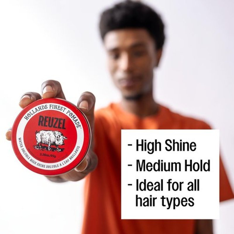 Reuzel Red Pomade - Medium Hold, Water Soluble Styling, High Shine, Flake Free | For All Hair Types