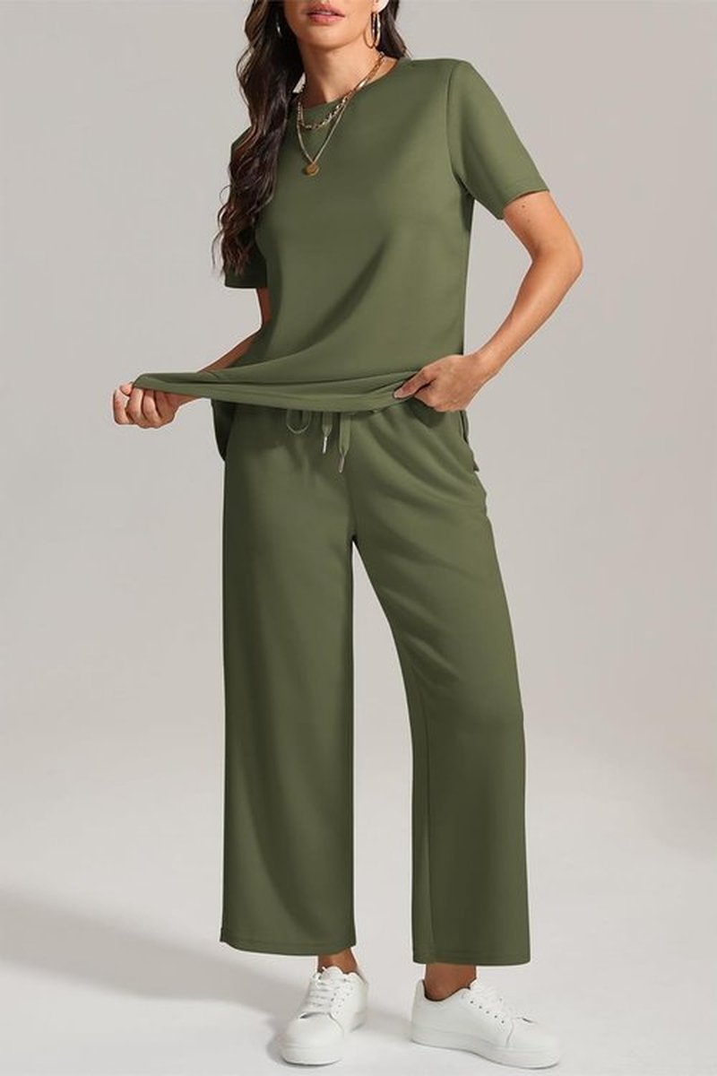 ATHMILE Women's Lounge Set - Comfy 2-Piece Tracksuit for Summer Beach Vacations | Wide Leg Design