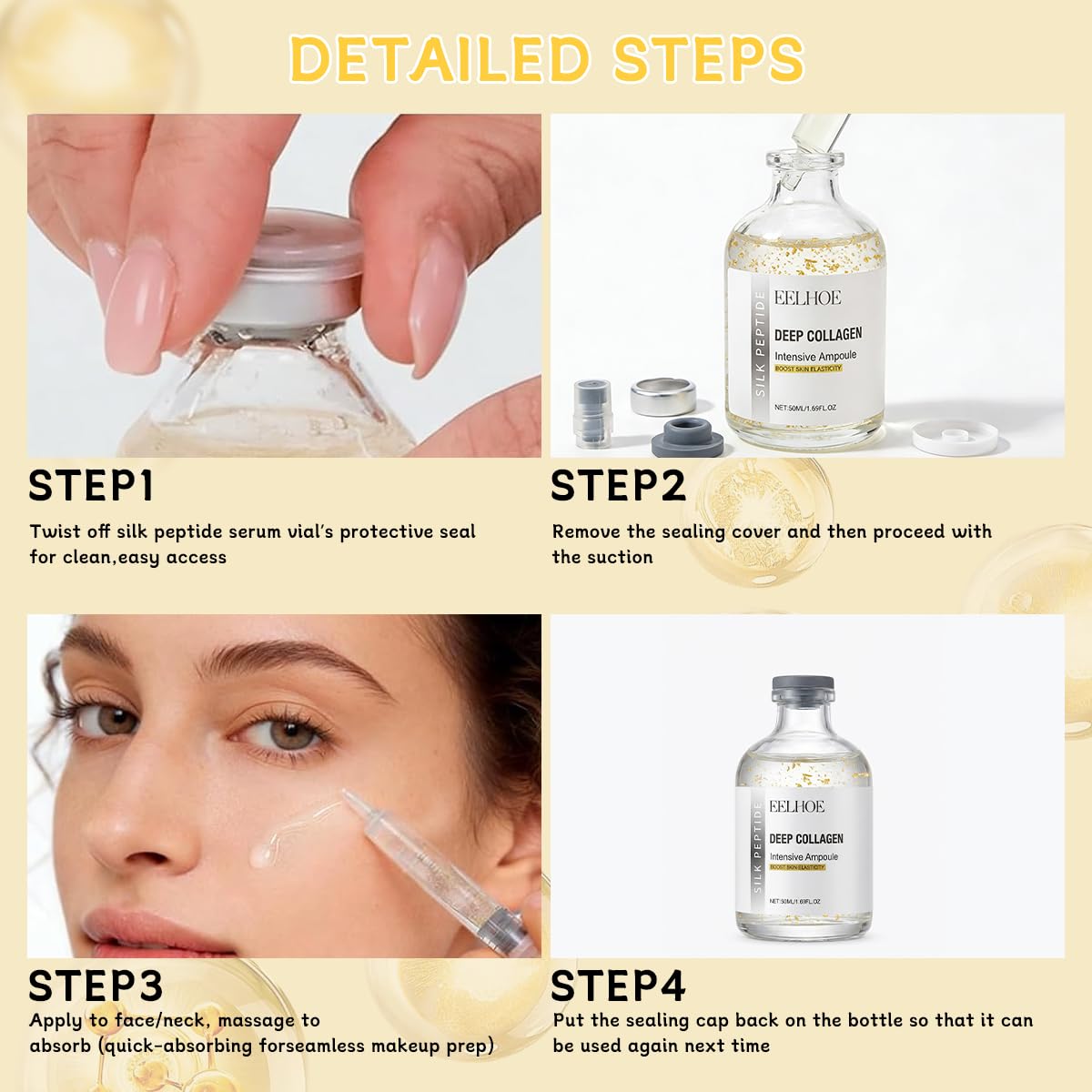 Deep Collagen Serum, Silk Peptide Lifting Face Serum – Korean Anti-Aging Ampoule for Deep Hydration & Firming Care, Smooth Glowing Skin, Mother’s Day Skincare Gift for Mom