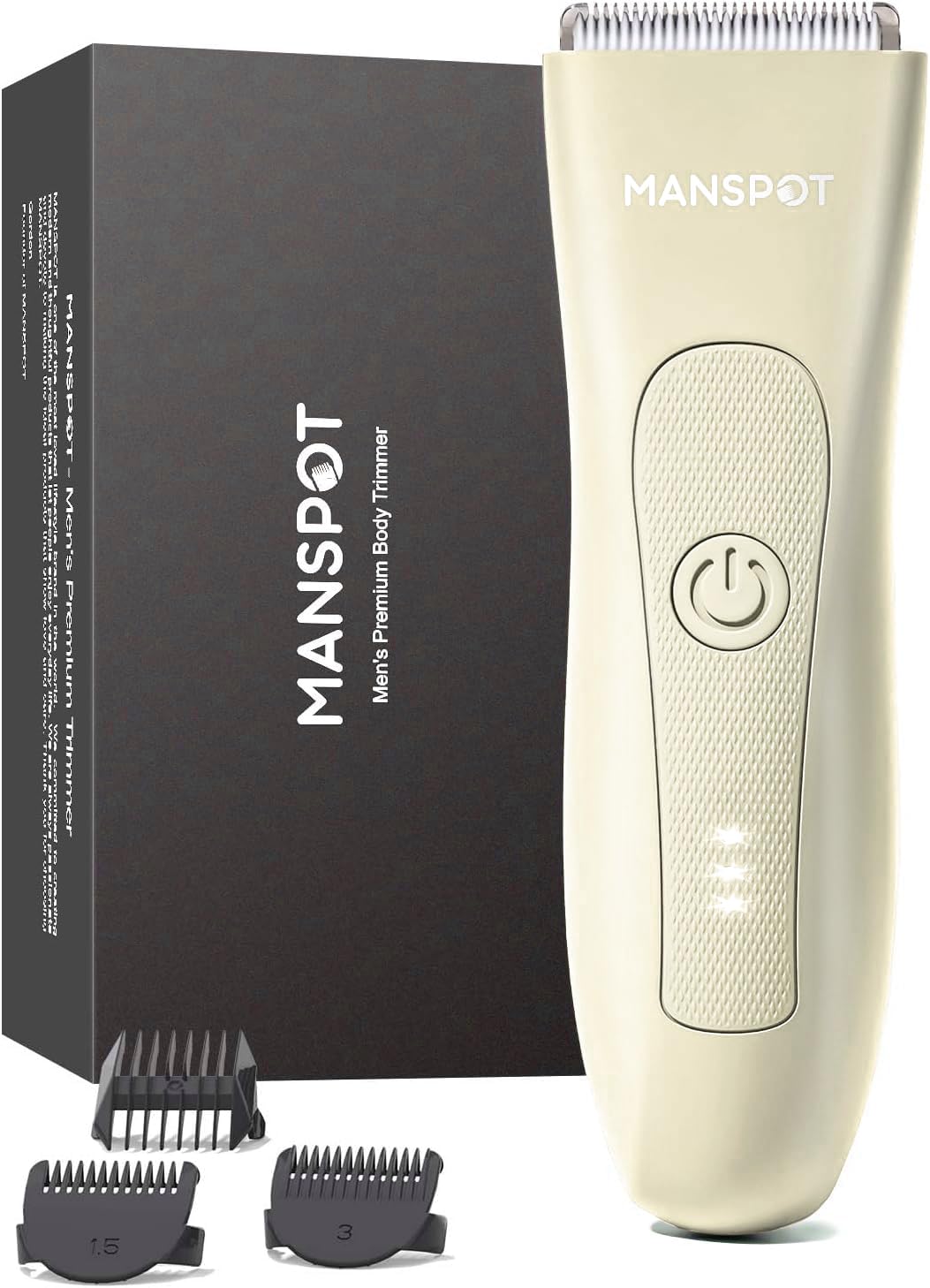 MANSPOT Pubic Hair Trimmer for Men(Gold Brown), Replaceable Ceramic Blade Heads, Waterproof Wet/DryTrimmer for Men, 90 Minutes Shaving