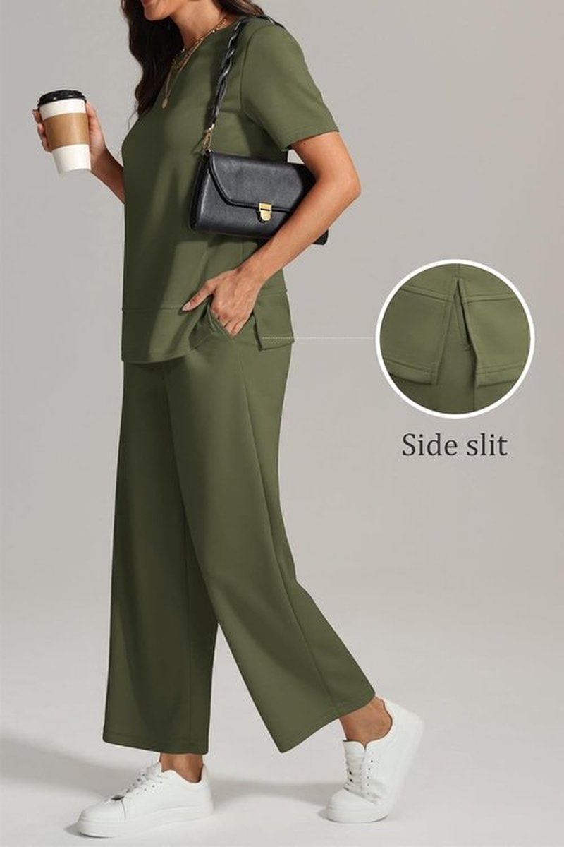 ATHMILE Women's Lounge Set - Comfy 2-Piece Tracksuit for Summer Beach Vacations | Wide Leg Design