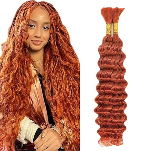 #350 Ginger Orange Orange Human Braiding Hair for Boho Braids Deep Wave Bulk Human Hair for Braiding 2 Bundles Total 100g 20 Inch No Weft Brazilian Virgin Hair
