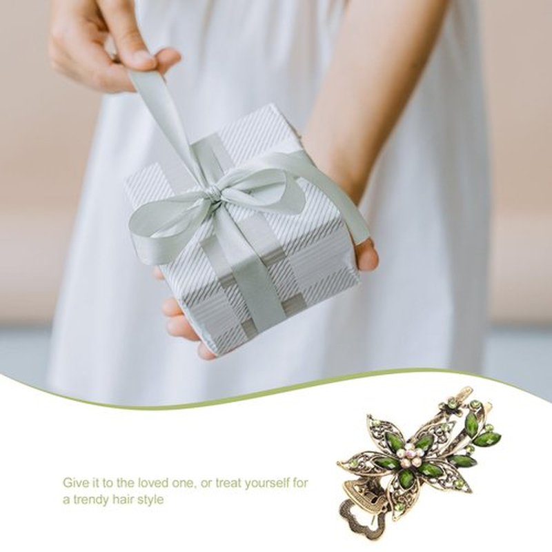 LALAFINA Vintage Flower Rhinestone Crystal Barrettes Retro Hairpins Hair Accessories for Women, Green