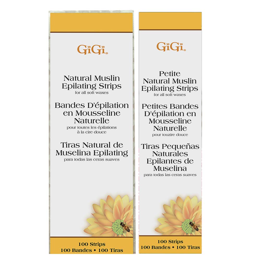 GiGi Natural Muslin Epilating Strips - Soft Wax Hair Removal Waxing Strips for Face & Body, Available in Regular & Petite Sizes, 2 Pack