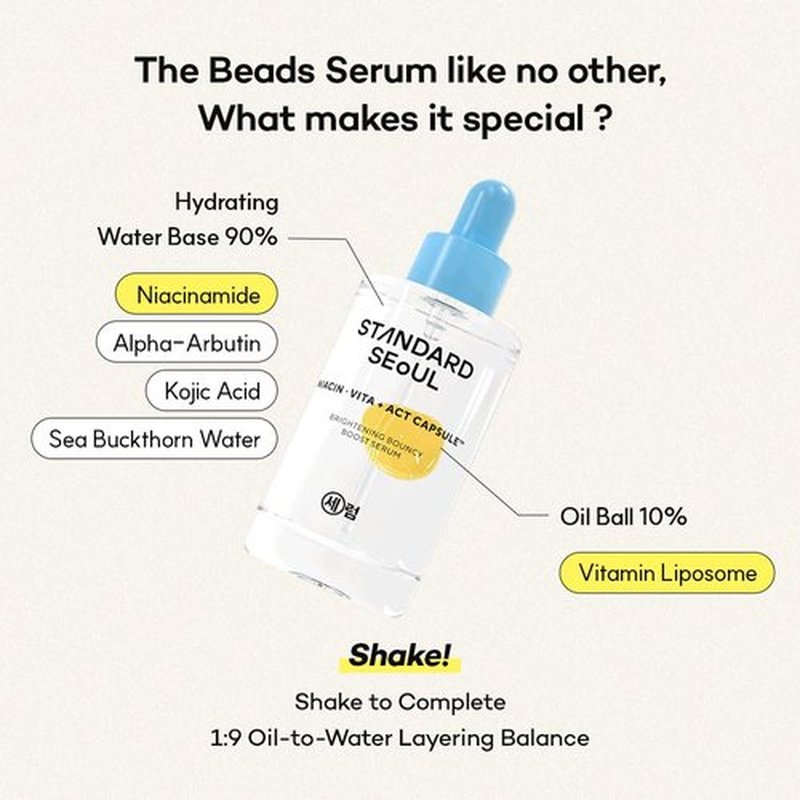 STANDARD SEOUL Brightening Bouncy Boost Serum – Radiance-Boosting K-Beauty Serum with Niacinamide, Vitamin C Blend, Lightweight Dual-Phase Glow Formula (30ml)