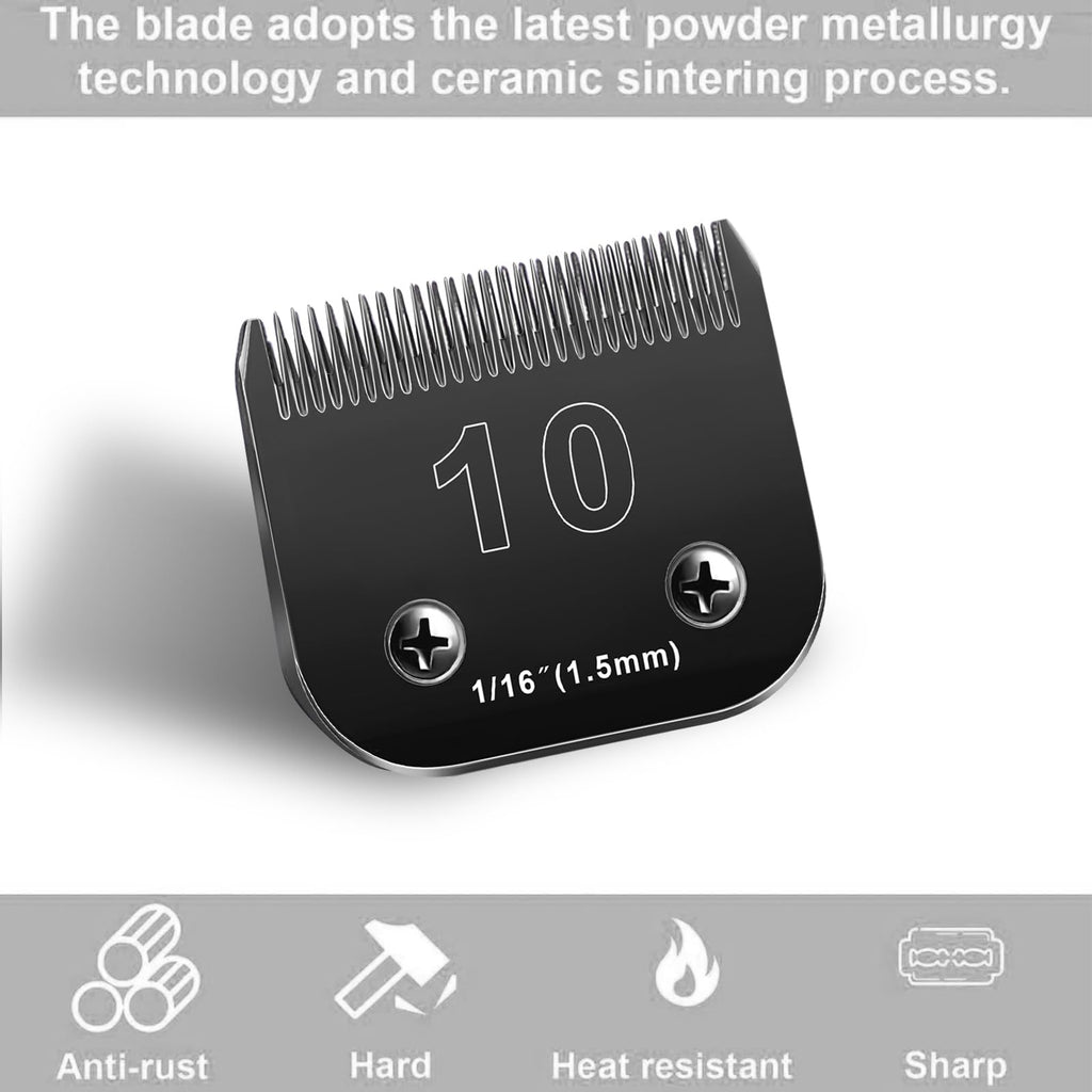 Audoc 10 Blades Dog Grooming Blades Compatible with Andis/Oster A5/Wahl KM-10 Series Dog Clippers,Detachable Clipper Replacement Blade,Black,Size 10 Blade 1/16" (10#/3PCS)