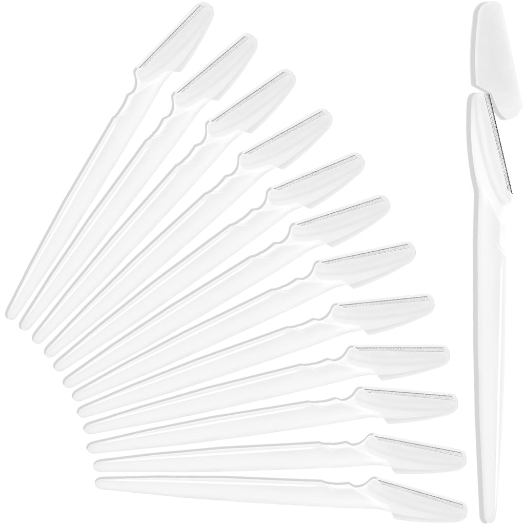 HFATMOS 12 Pcs Eyebrow Razors, Face Razors Multipurpose, Exfoliating Dermaplaning Tools, Eyebrow Trimmers Shaver with Protective Cover, Facial Hair Removal for Women Men Body Use (White)