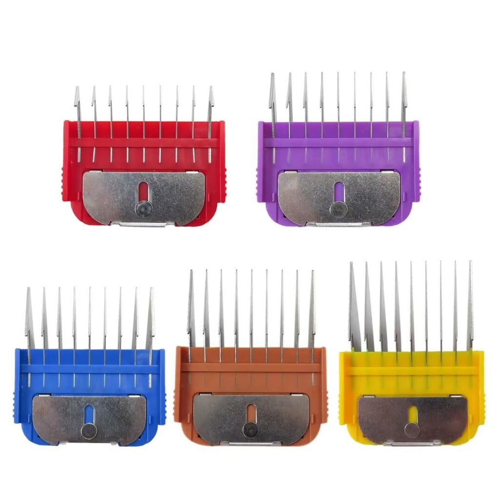 GruDawu 5 Pcs Stainless Steel Pet Clipper Guide Comb Kit for Andis Oster A5 Wahl KM10 Series Clipper Detachable Blade
