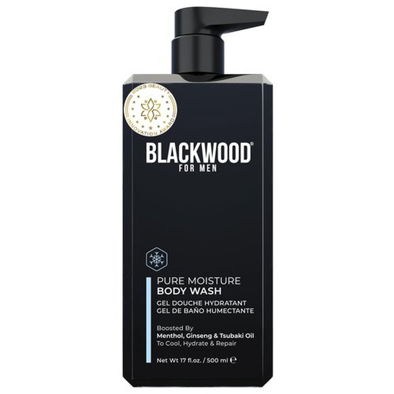 Blackwood For Men Pure Moisture Body Wash - Natural Mens Body Wash with Ginseng & Cooling Menthol - Sulfate Free Moisturizing Cleanser & Bodywash for Dry Skin or Sensitive Skin - Dye Free, Vegan, 17oz
