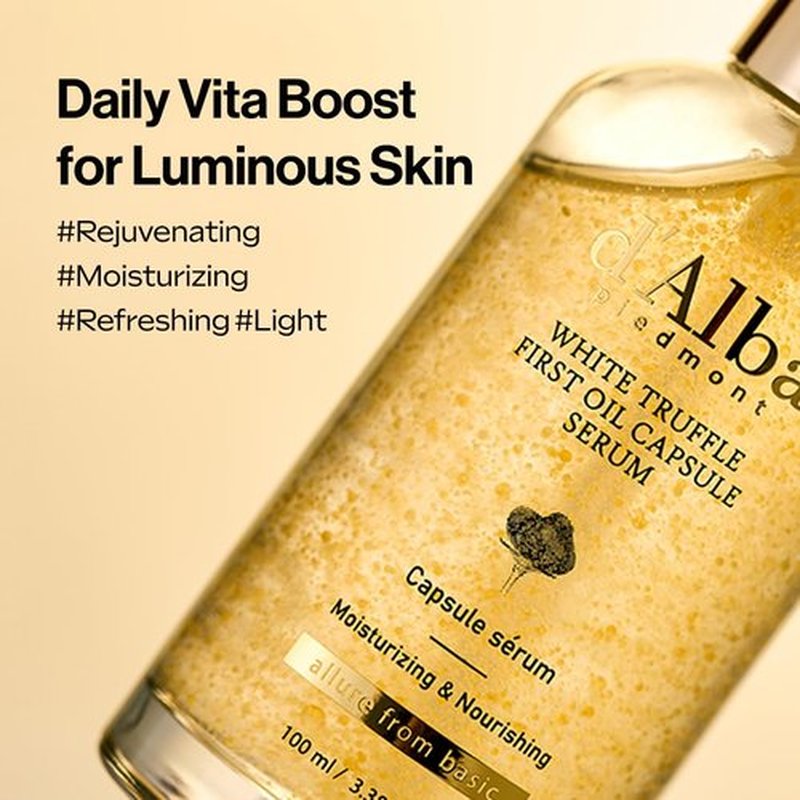 d'alba Piedmont White Truffle Oil Capsule Serum, Daily Vita Boost for Luminous Skin, Double Vitamin Formula, Big Size (3.38fl. oz.)